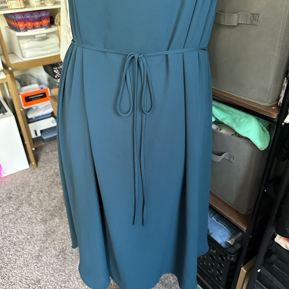 LOFT Blue Midi Dress with Ruffle Detail - Picture 7 of 12